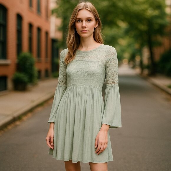 NEW Altar’d State Womens Lace Dress Size S Boho Short Flutter Sleeve Lined Green - Picture 1 of 11